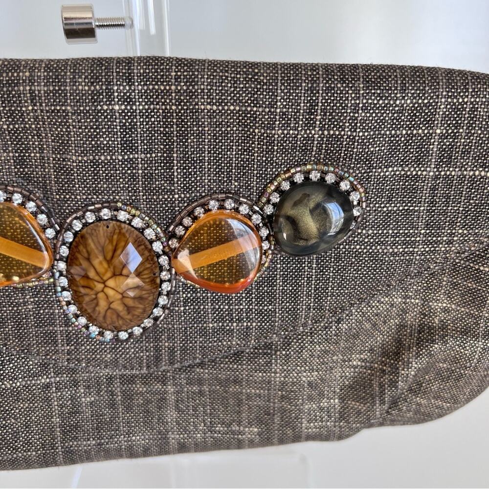 Chico’s Embellished Linen Foldover Clutch bag - Picture 3 of 10